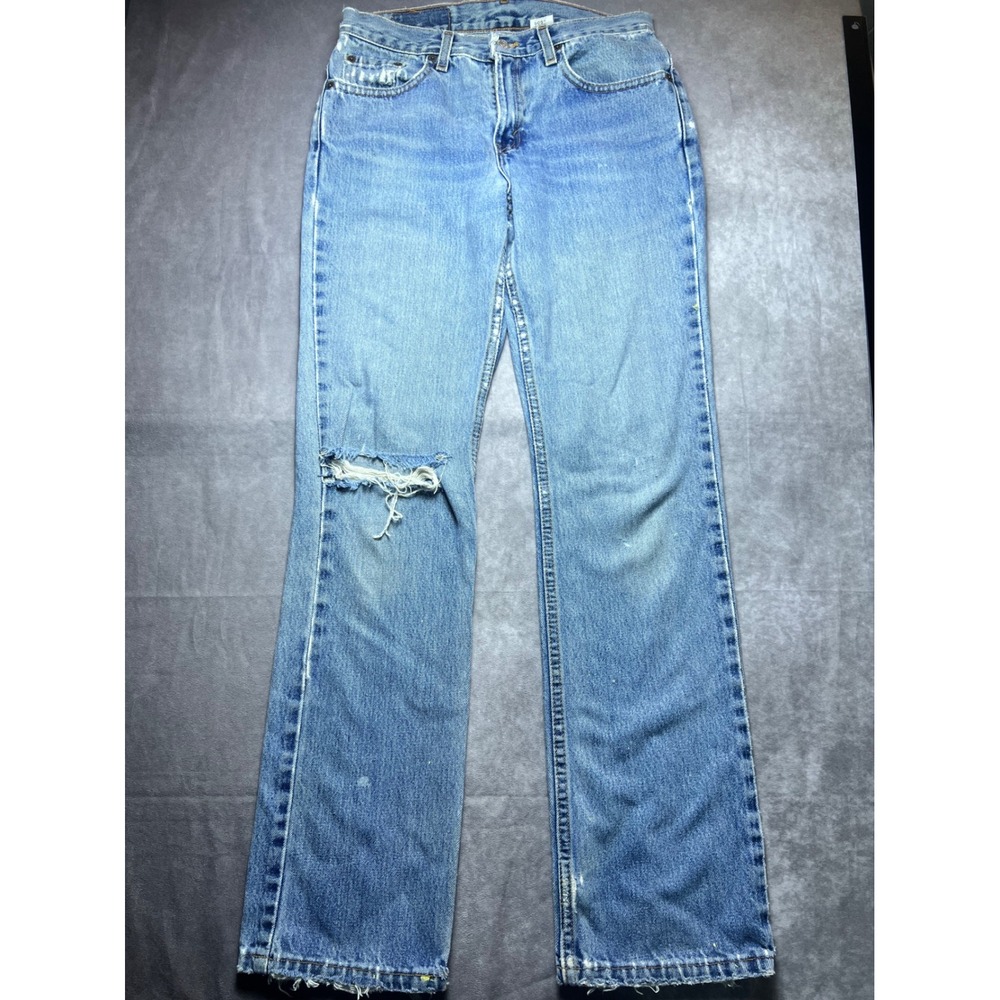 Levis 505 Slim Fit Juniors 7 M Blue Distressed Thrashed Vintage Jeans USA Made